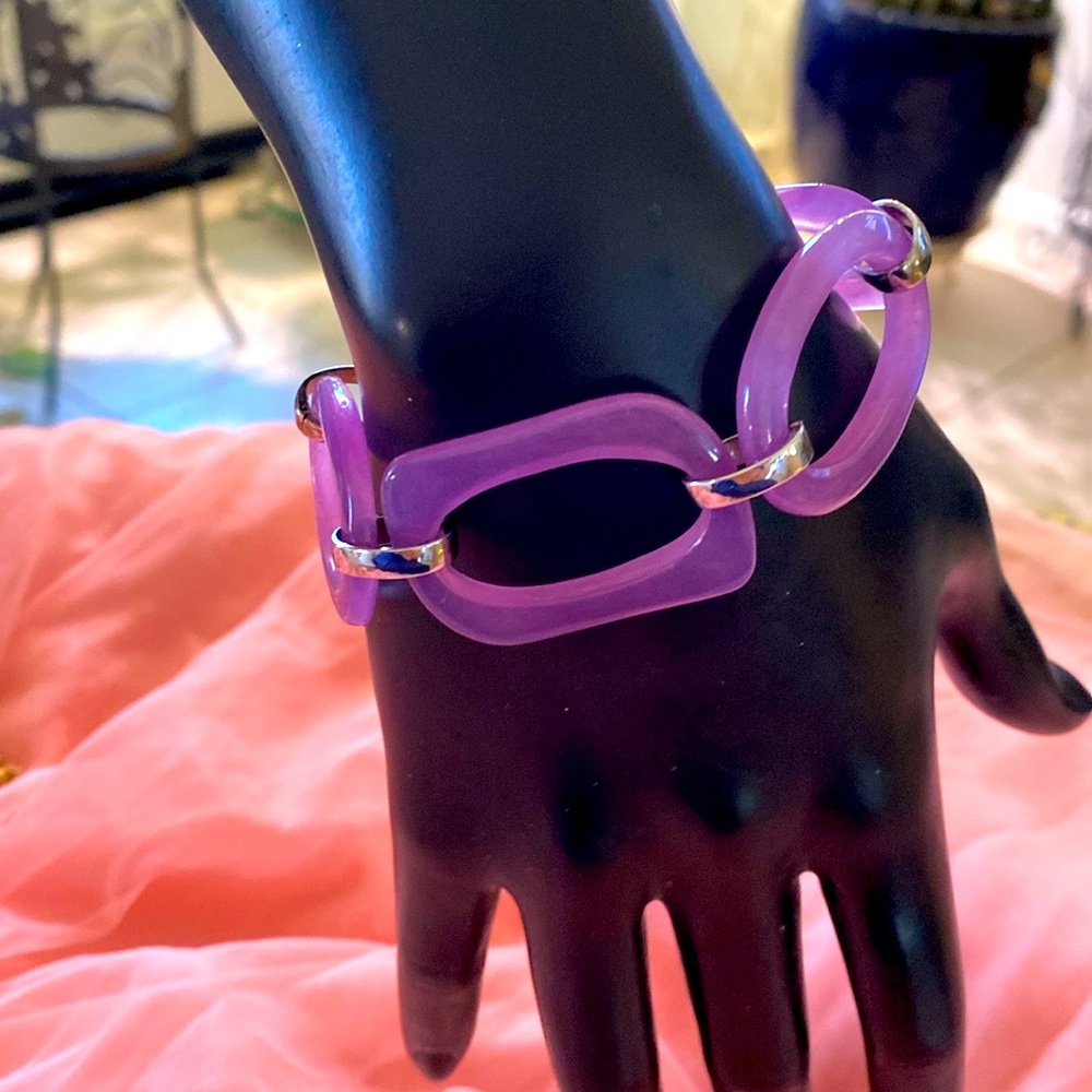 PURLE JADE INTERLOCKING SS BRACELET - Picture 5 of 8
